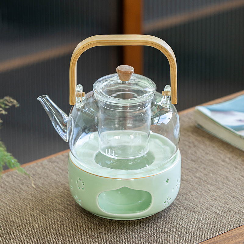Ceainic ceramic mare, în stil japonez, cu suport pentru lumânare pentru încălzire și menținerea căldurii ceaiului