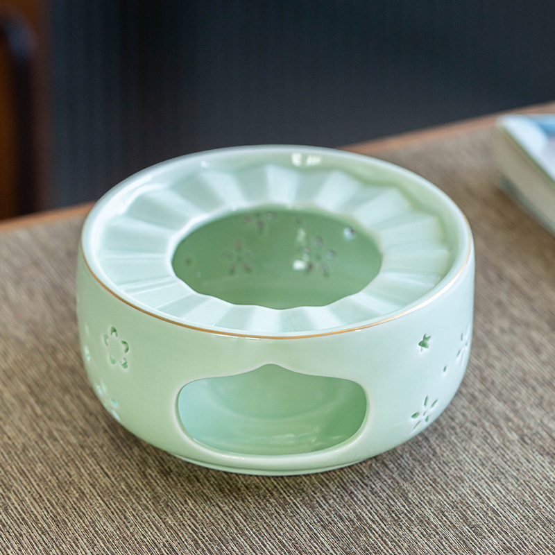 Ceainic ceramic mare, în stil japonez, cu suport pentru lumânare pentru încălzire și menținerea căldurii ceaiului