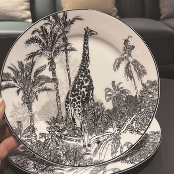 Set de cești de cafea din ceramică cu motiv girafă, stil franțuzesc vintage