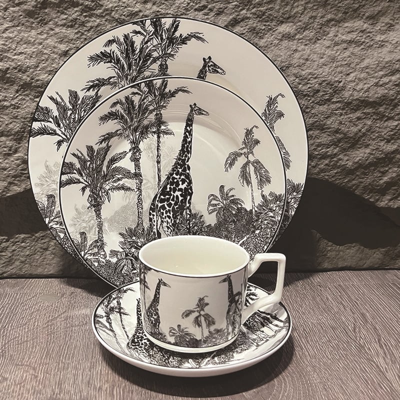 Set de cești de cafea din ceramică cu motiv girafă, stil franțuzesc vintage
