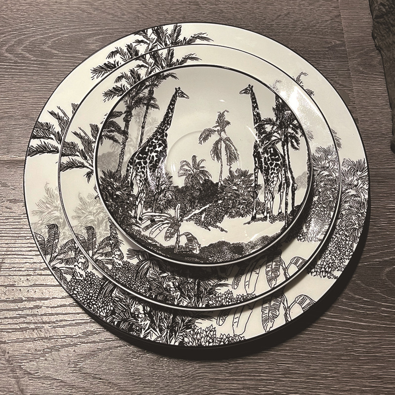 Set de cești de cafea din ceramică cu motiv girafă, stil franțuzesc vintage