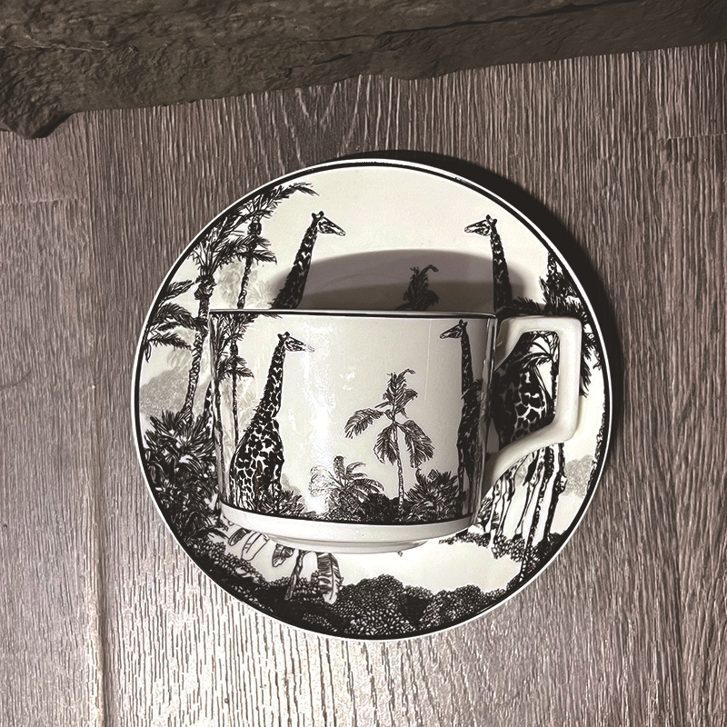 Set de cești de cafea din ceramică cu motiv girafă, stil franțuzesc vintage