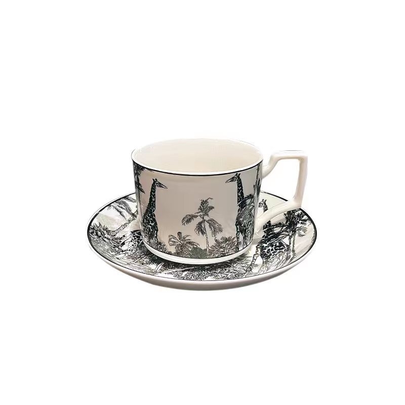 Set de cești de cafea din ceramică cu motiv girafă, stil franțuzesc vintage