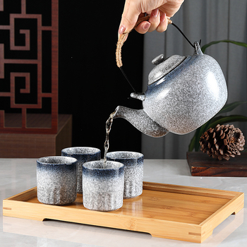 Ceainic ceramic în stil japonez și set de ceai, pictat manual cu fulgi de zăpadă, set de ceai cu plante pentru 4 persoane