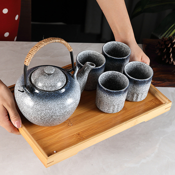 Ceainic ceramic în stil japonez și set de ceai, pictat manual cu fulgi de zăpadă, set de ceai cu plante pentru 4 persoane