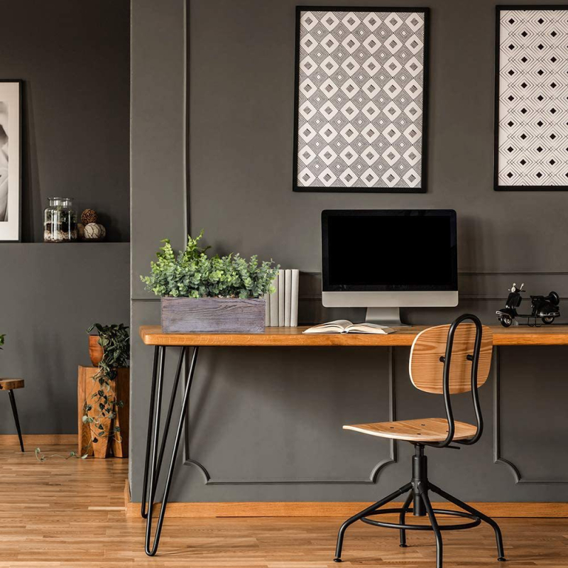 Ghiveci dreptunghiular din lemn cu eucalipt artificial, plantă bonsai pentru decor pe pervazul băii