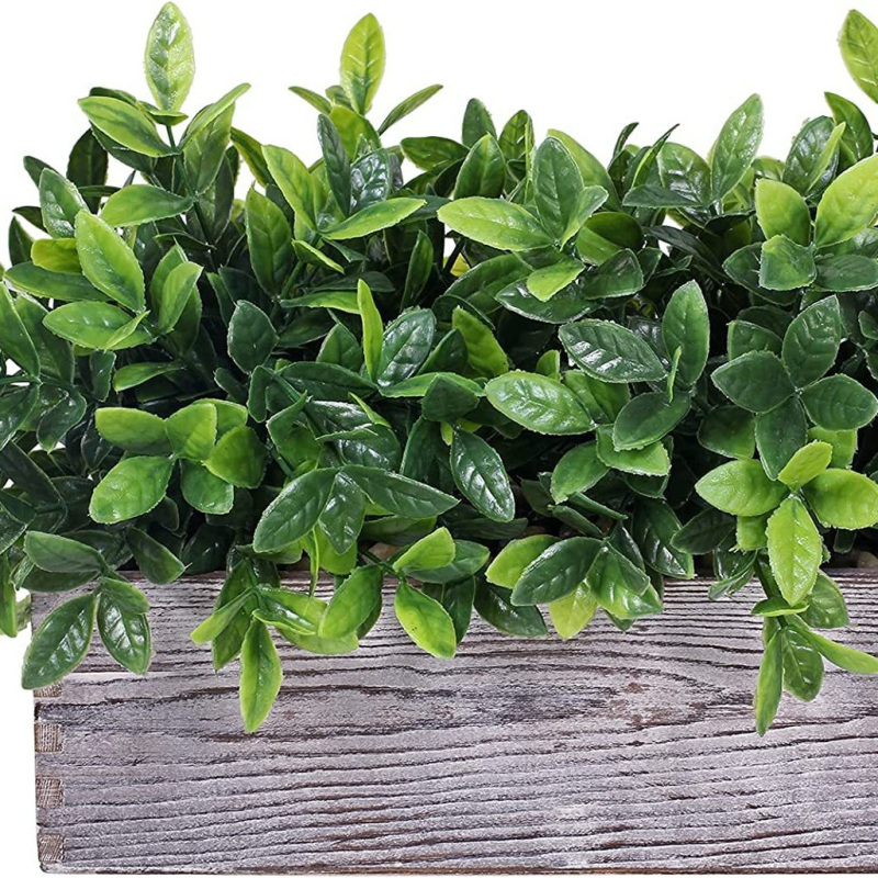 Ghiveci dreptunghiular din lemn cu eucalipt artificial, plantă bonsai pentru decor pe pervazul băii
