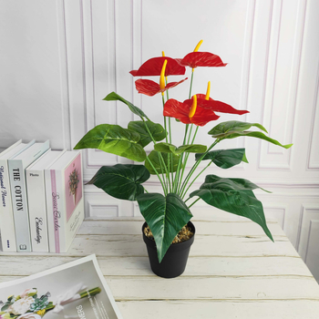Floare artificială roșie de palmier, înălțime 52 cm — plantă decorativă pentru perete și grădină, Pasărea Paradisului