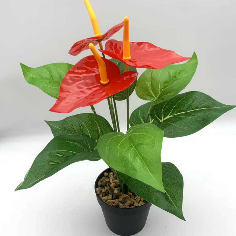 Floare artificială roșie de palmier, înălțime 52 cm — plantă decorativă pentru perete și grădină, Pasărea Paradisului