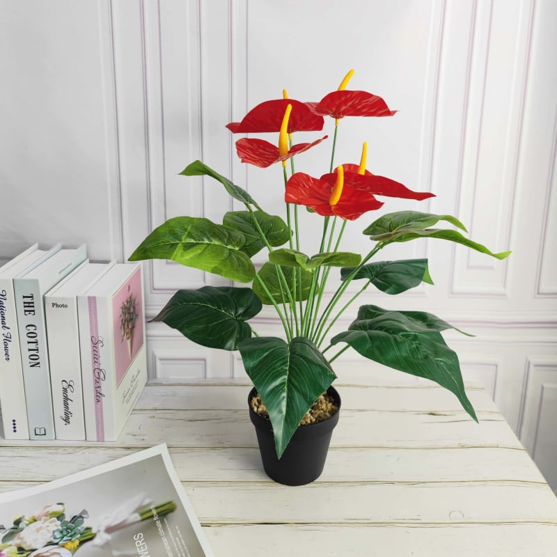 Floare artificială roșie de palmier, înălțime 52 cm — plantă decorativă pentru perete și grădină, Pasărea Paradisului