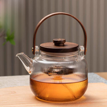 Ceainic din sticlă borosilicată de înaltă calitate, cu model cu dungi verticale, set ceai pentru plită ceramică electrică, ceainic cu mâner de ridicare.