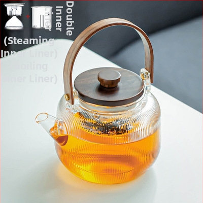 Ceainic din sticlă borosilicată de înaltă calitate, cu model cu dungi verticale, set ceai pentru plită ceramică electrică, ceainic cu mâner de ridicare.