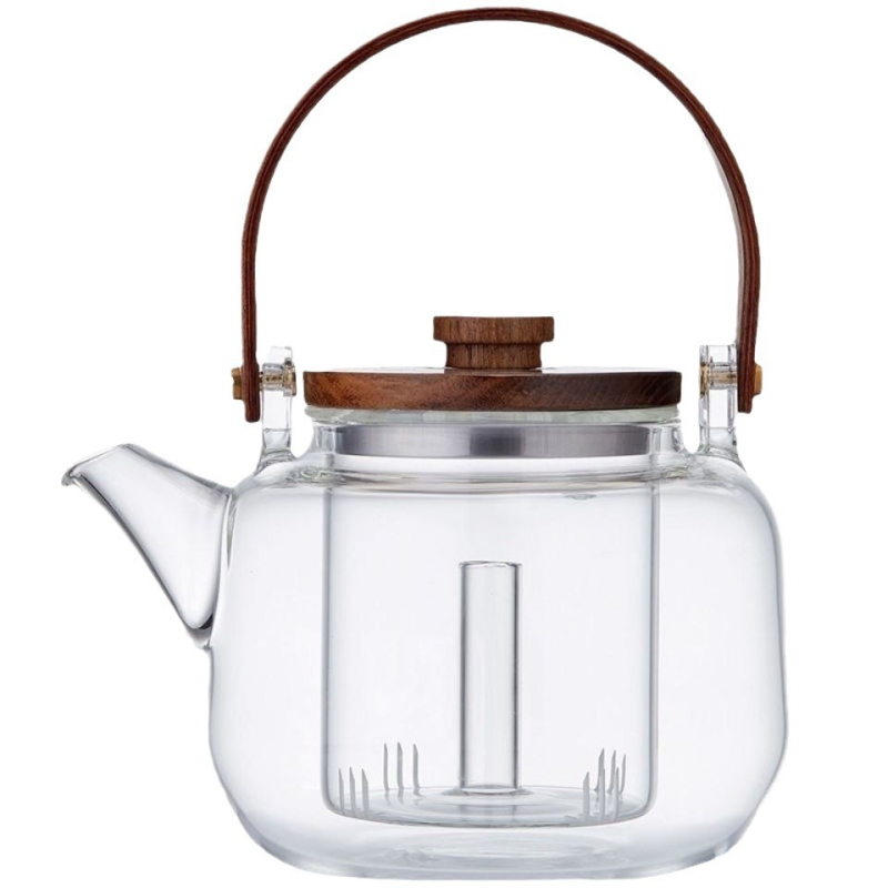 Ceainic din sticlă borosilicată de înaltă calitate, cu model cu dungi verticale, set ceai pentru plită ceramică electrică, ceainic cu mâner de ridicare.