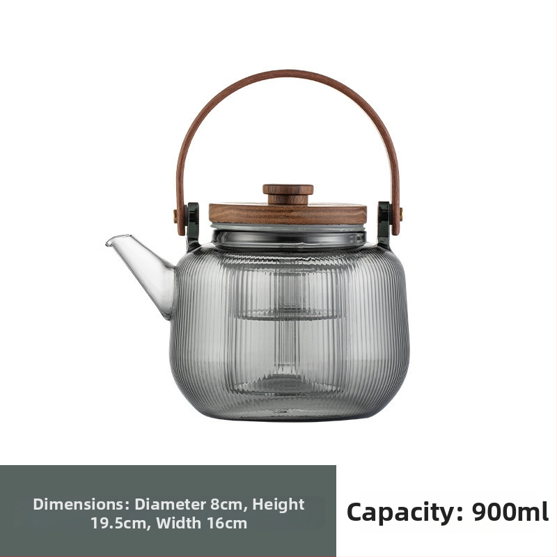 Ceainic din sticlă borosilicată de înaltă calitate, cu model cu dungi verticale, set ceai pentru plită ceramică electrică, ceainic cu mâner de ridicare.