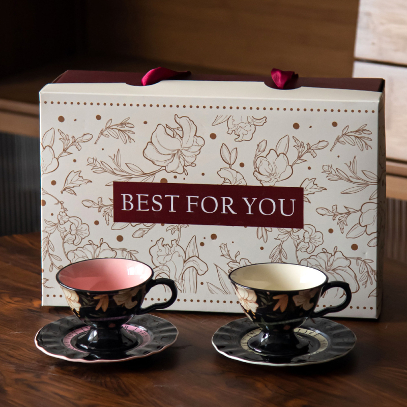 Set de cești de cafea din ceramică, lux ușor, cu cești înalte și farfurioare, stil retro, cutie cadou pentru ceaiul de după-amiază