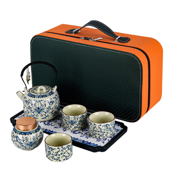 Set de ceai portabil cu email Ru kiln — ceainic și trei căni, set cadou din ceramică cu tavă de ceai
