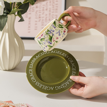 Set cană de cafea și farfurioară cu model floral, ceașcă ceramică pentru ceai de după-amiază, stil Instagram, pictură în ulei retro design feminin cadou