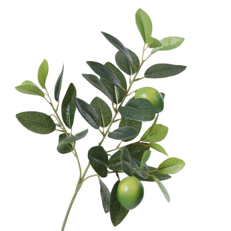 Ramură de lămâie artificială cu fructe, două nuanțe galben și verde, pentru decorul sufrageriei