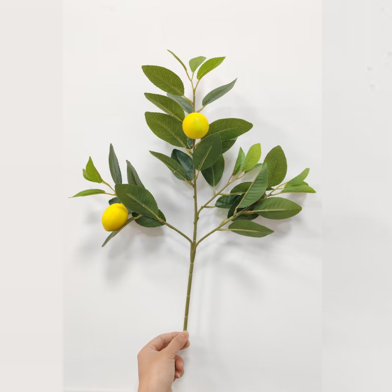 Ramură de lămâie artificială cu fructe, două nuanțe galben și verde, pentru decorul sufrageriei
