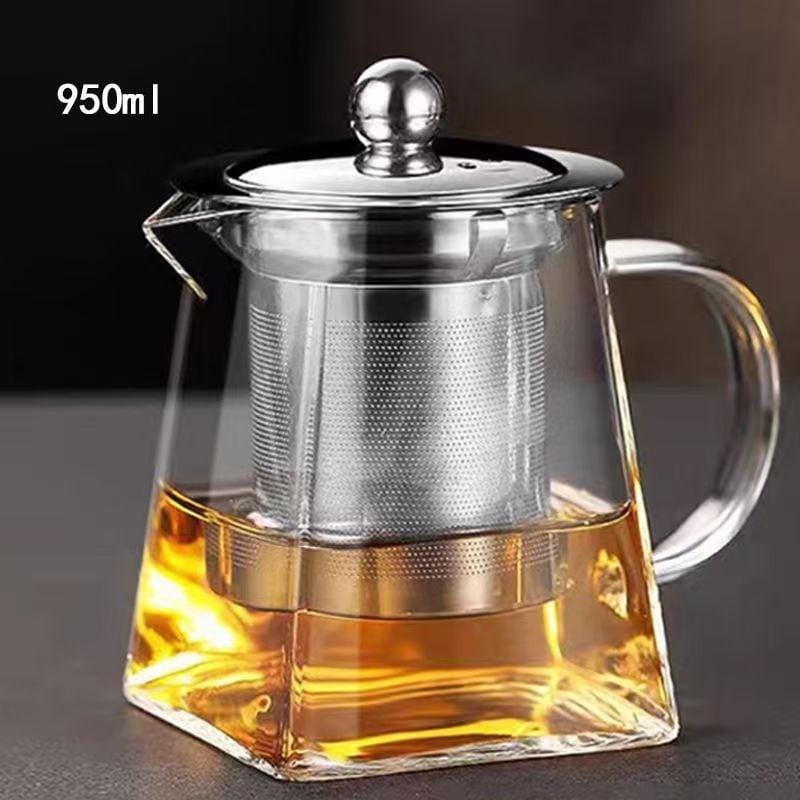 Ceainic pătrat din sticlă, cu filtru, capacitate mare, sticlă borosilicată de înaltă calitate, set de ceremonie a ceaiului