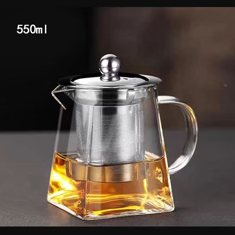 Ceainic pătrat din sticlă, cu filtru, capacitate mare, sticlă borosilicată de înaltă calitate, set de ceremonie a ceaiului