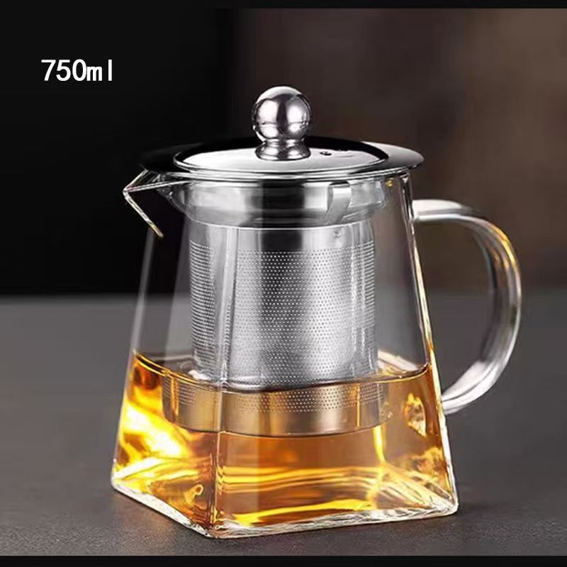 Ceainic pătrat din sticlă, cu filtru, capacitate mare, sticlă borosilicată de înaltă calitate, set de ceremonie a ceaiului