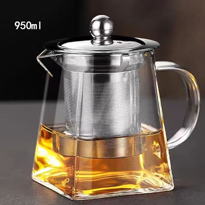 Ceainic pătrat din sticlă, cu filtru, capacitate mare, sticlă borosilicată de înaltă calitate, set de ceremonie a ceaiului