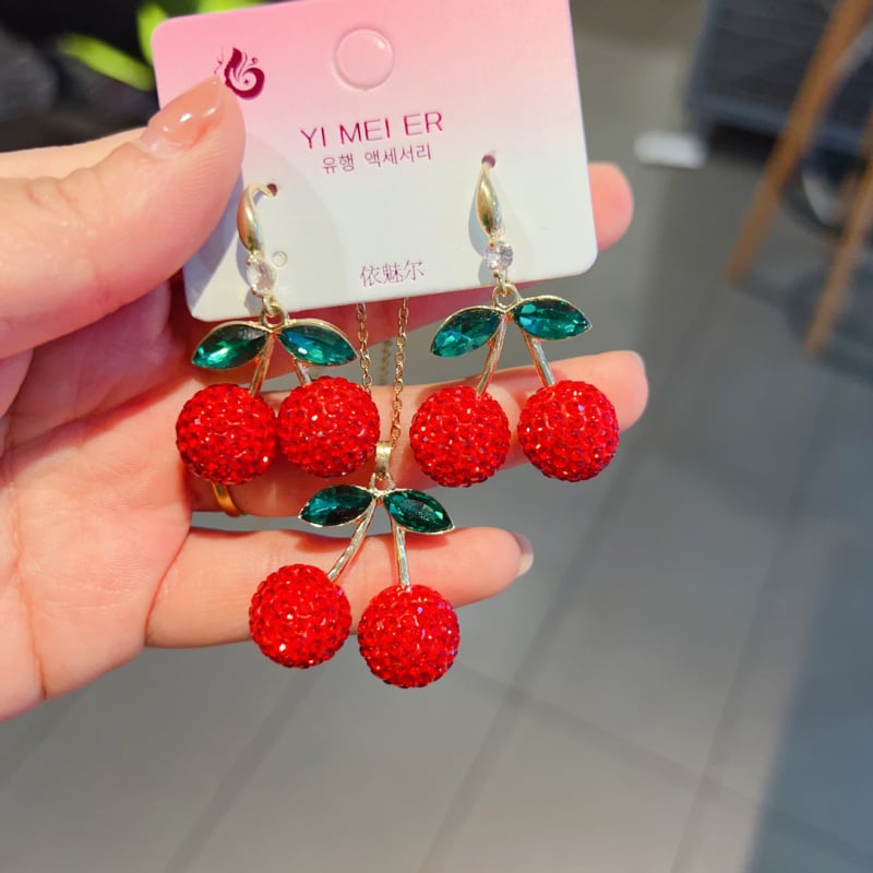 Cercei cu cristale, în formă de cireșe și căpșuni, design elegant pentru femei