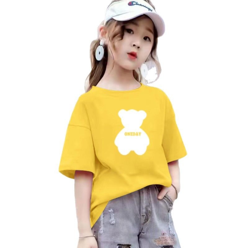 Tricou pentru copii din bumbac 100% cu mânecă scurtă, guler rotund, vară 2024, imprimat cu desene animate