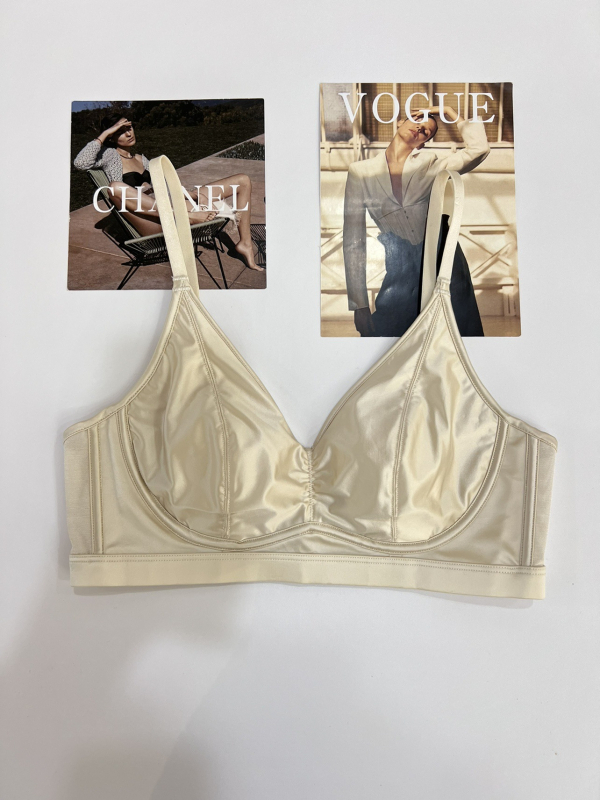 Sutien fără cusături ultra-subțire, aspect satin-silky, cupe cu urechi de iepure, push-up, modelare a spatelui