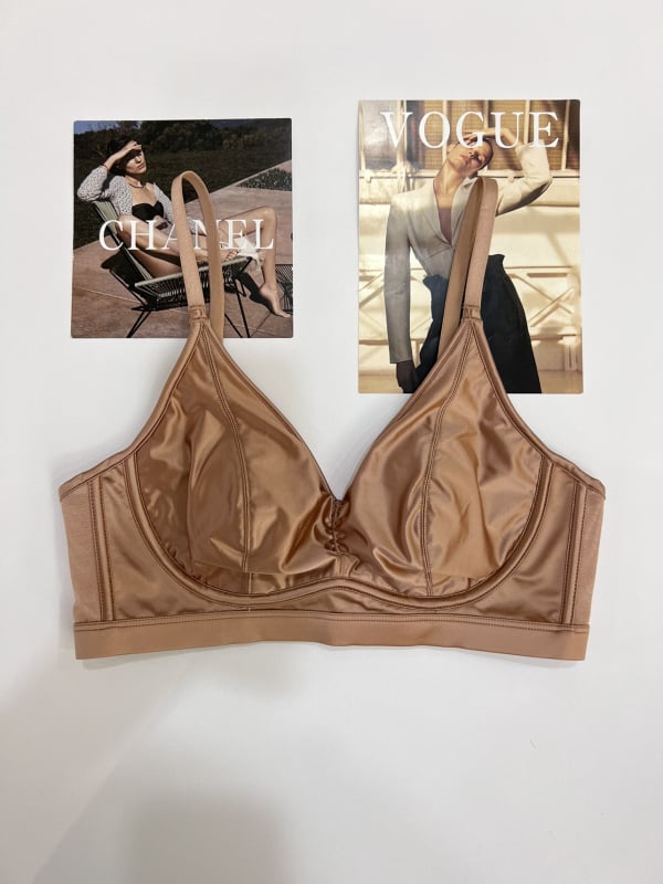 Sutien fără cusături ultra-subțire, aspect satin-silky, cupe cu urechi de iepure, push-up, modelare a spatelui