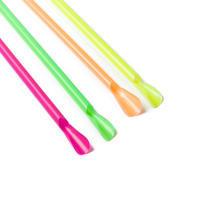 Set colorat linguri și paie de unică folosință, lingură și pai integrate 2 în 1, plastic PP, 100 buc