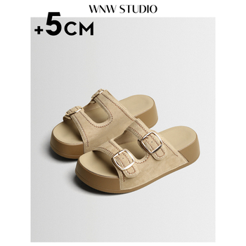 Sandale pentru femei din piele naturală, stil Birkenstock, cu o curea, vara 2026, talpă groasă, talpă confortabilă