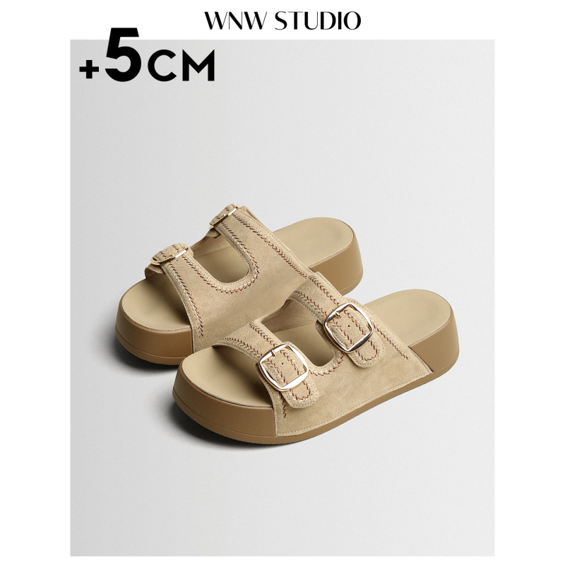 Sandale pentru femei din piele naturală, stil Birkenstock, cu o curea, vara 2026, talpă groasă, talpă confortabilă