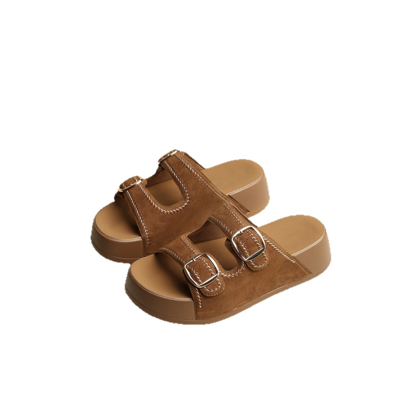 Sandale pentru femei din piele naturală, stil Birkenstock, cu o curea, vara 2026, talpă groasă, talpă confortabilă