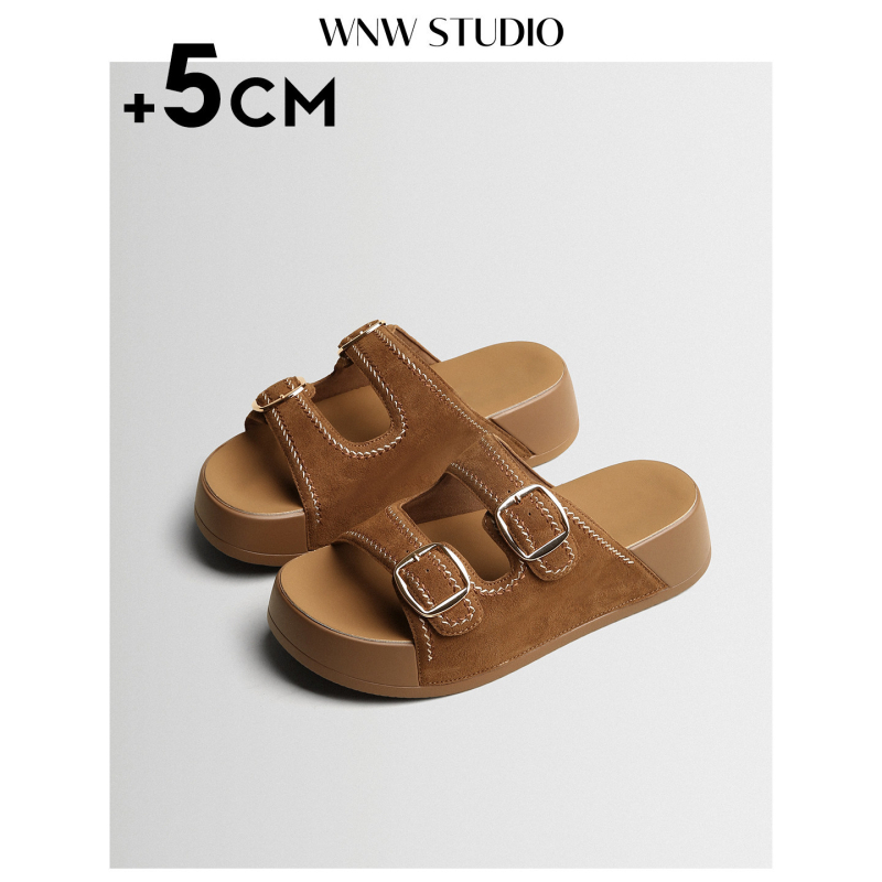 Sandale pentru femei din piele naturală, stil Birkenstock, cu o curea, vara 2026, talpă groasă, talpă confortabilă