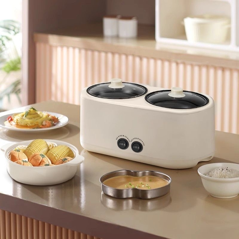 Cuptor electric cu două cuve: orezieră și oală fierbinte, cu funcții de prăjit, fierbere de tăiței și porridge