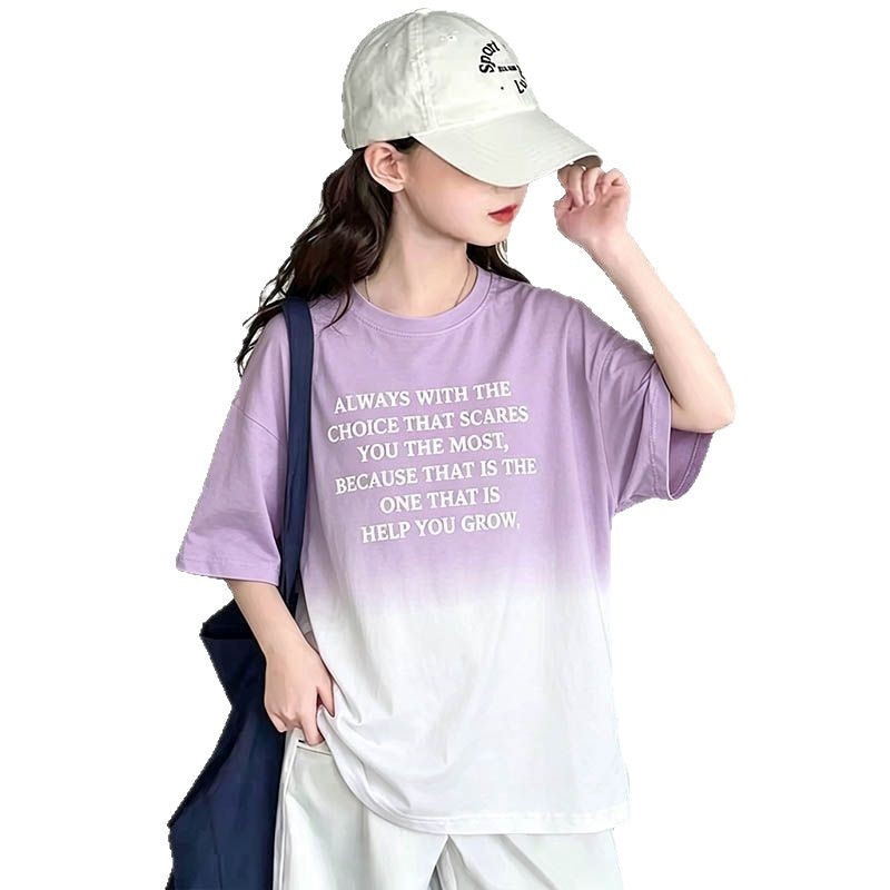 Qionika tricou copii cu mânecă scurtă din bumbac, tie-dye, vară, croială versatilă, guler rotund