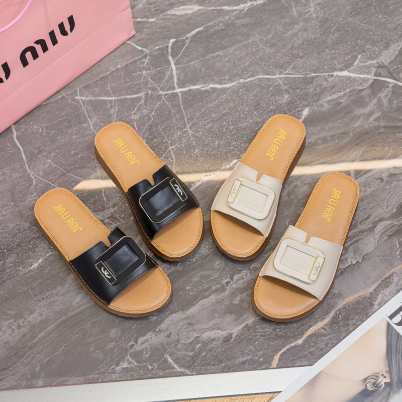 Sandale de damă din piele de primă calitate, cu cataramă pătrată, stil casual, exterior, vară 2026, talpă antiderapantă din TPR