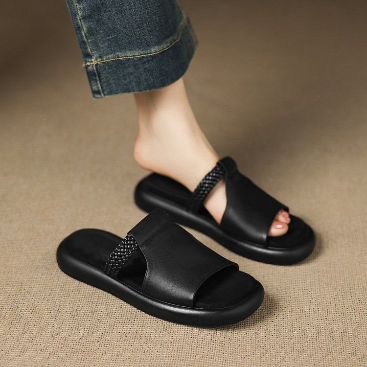 Ke yunzi Sandale femei din piele naturală, platformă groasă, casual, vară, exterior, versatile, design simplu