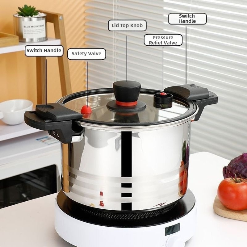 Oală sub presiune mini din oțel inoxidabil 304 pentru uz casnic, oală antiaderentă multifuncțională, compatibilă cu plita cu inducție, ideală pentru gătitul cărnii
