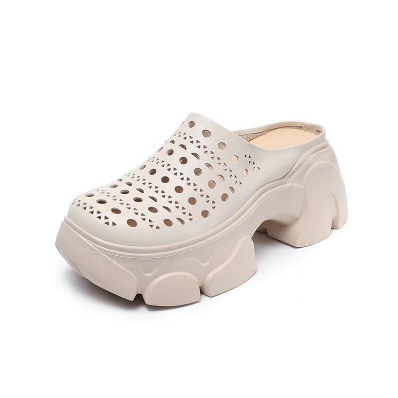 Sandale din piele naturală cu talpă groasă, decupaje, stil mule, vară 2025