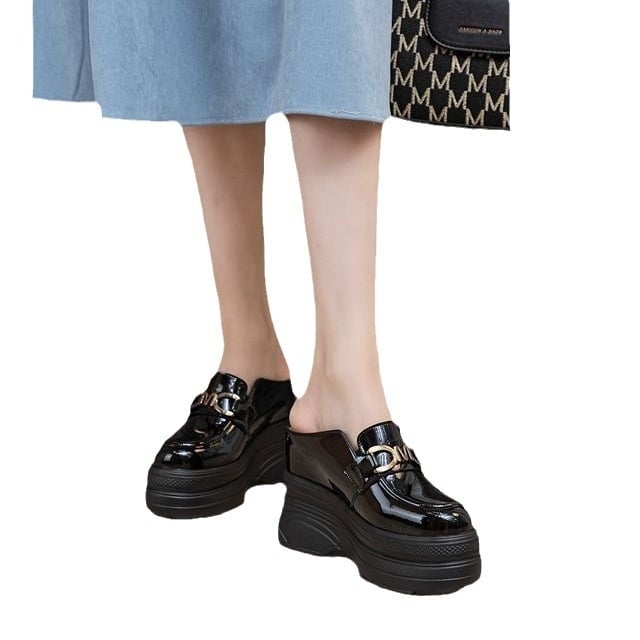 Loafers damă cu talpă groasă 11 cm, slip-on din piele naturală, platformă pentru primăvară și toamnă