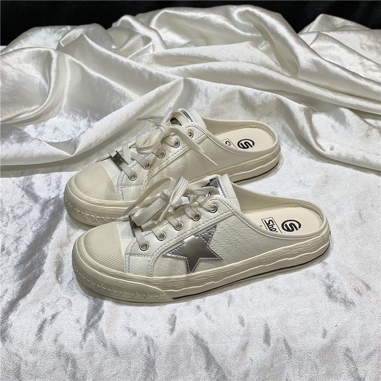 Pantofi femei din piele naturală, slip-on cu model stea, vârf rotund, primăvara 2026