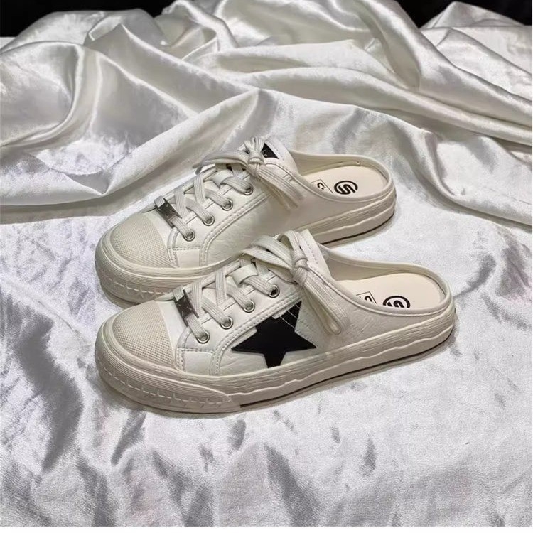 Pantofi femei din piele naturală, slip-on cu model stea, vârf rotund, primăvara 2026