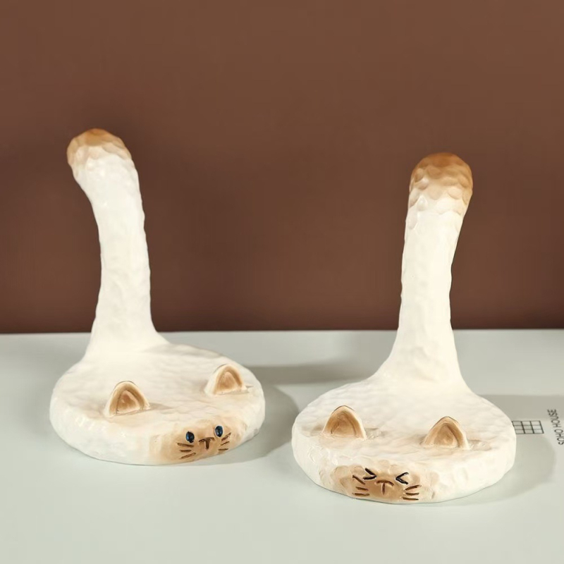 Set decorativ cu pisică Siamese, suport pentru telefon și vază, aranjament floral în stil franțuzesc pentru living și intrare, în nuanțe crem
