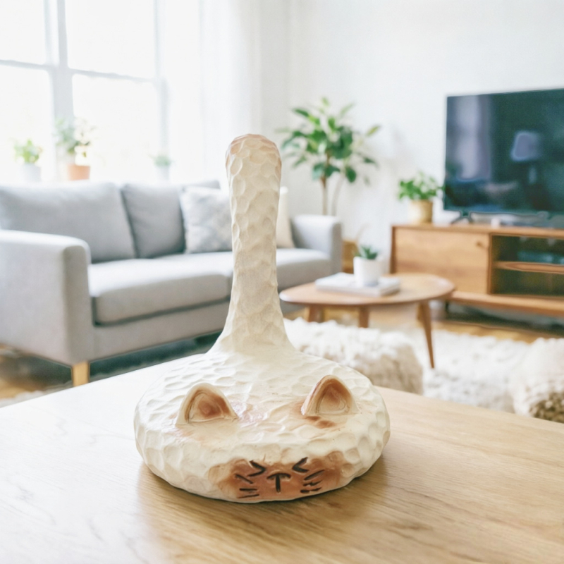 Set decorativ cu pisică Siamese, suport pentru telefon și vază, aranjament floral în stil franțuzesc pentru living și intrare, în nuanțe crem