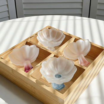 Ceai lotus în stil nou chinezesc, ceașcă înaltă de sticlă pentru degustare, sticlă cristal, cupă de sake cu flori