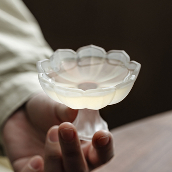 Ceai lotus în stil nou chinezesc, ceașcă înaltă de sticlă pentru degustare, sticlă cristal, cupă de sake cu flori