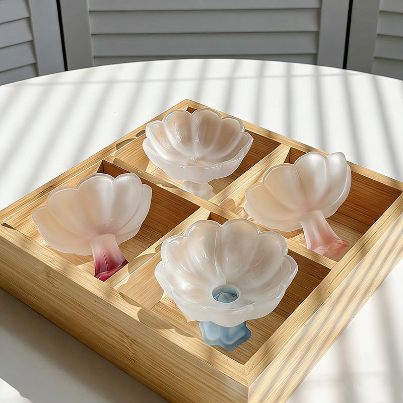 Ceai lotus în stil nou chinezesc, ceașcă înaltă de sticlă pentru degustare, sticlă cristal, cupă de sake cu flori